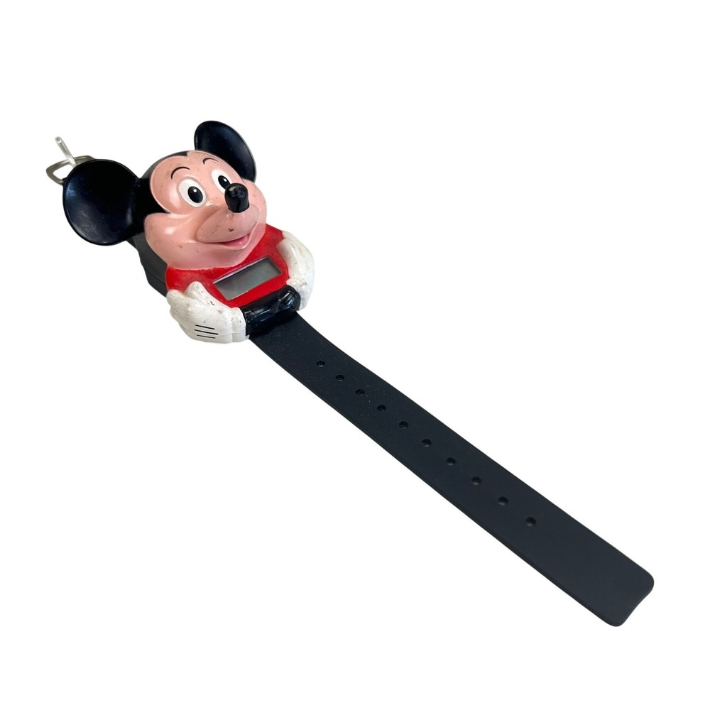 Vintage Mickey Mouse Digital Watch 3D Figural Disney Character Black Strap Retro